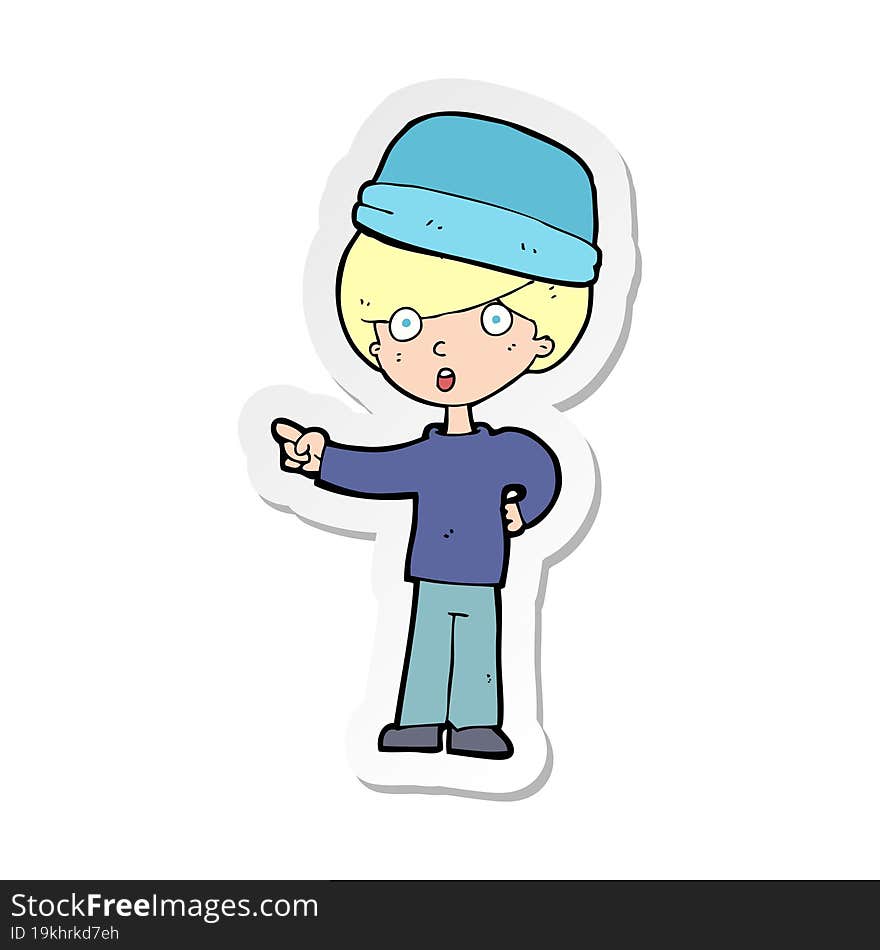 Sticker Of A Cartoon Pointing Man