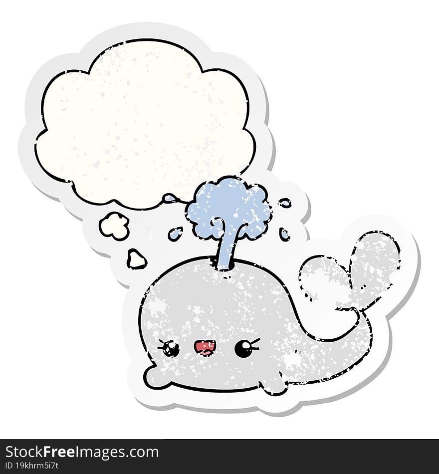 cute cartoon whale and thought bubble as a distressed worn sticker