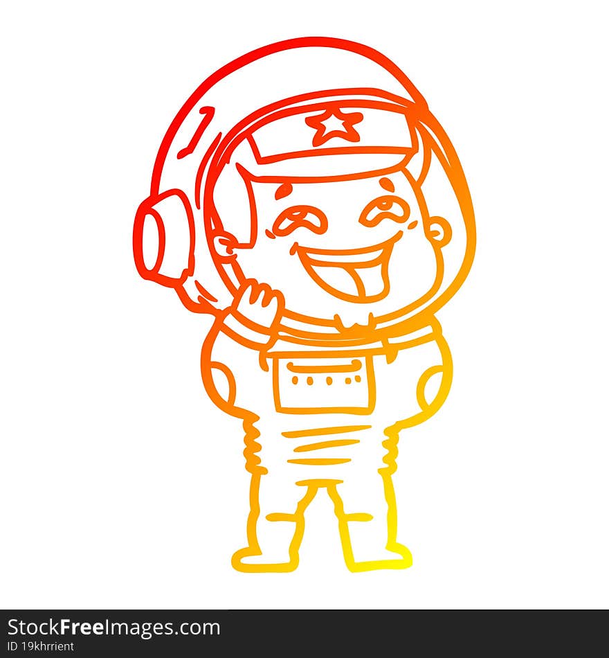 Warm Gradient Line Drawing Cartoon Laughing Astronaut