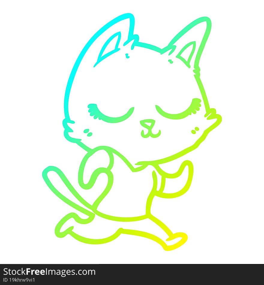 Cold Gradient Line Drawing Calm Cartoon Cat Running