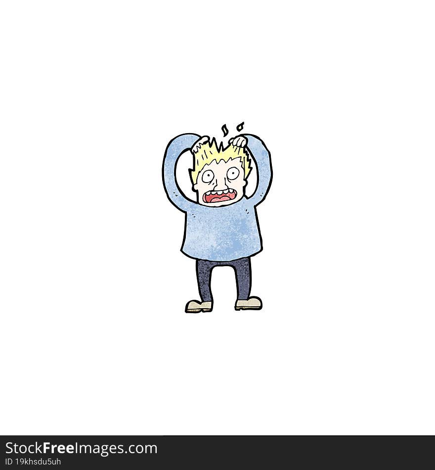 cartoon stressed man tearing own hair out