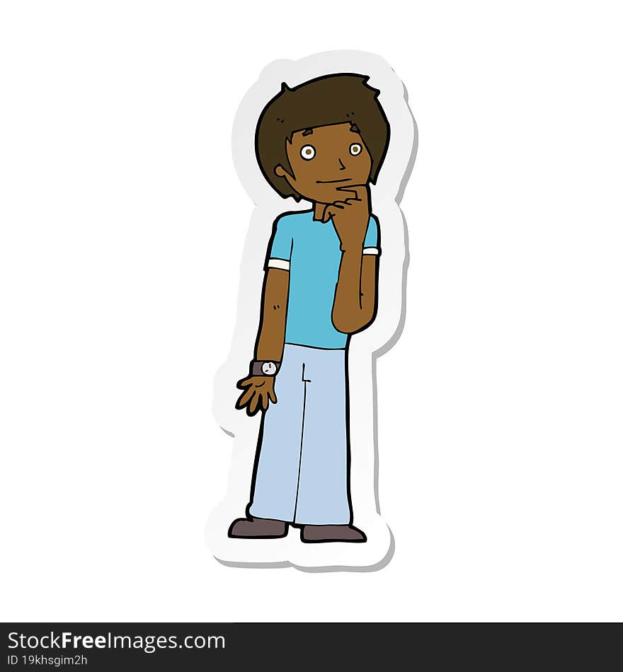 sticker of a cartoon boy wondering