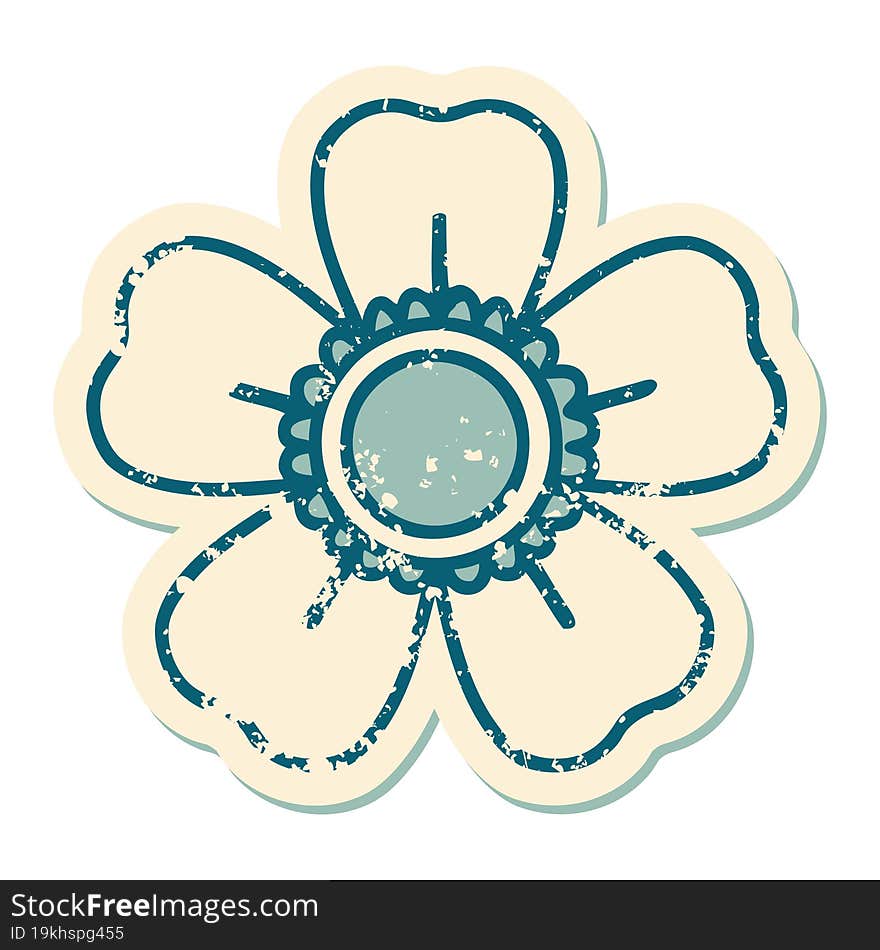 iconic distressed sticker tattoo style image of a flower. iconic distressed sticker tattoo style image of a flower