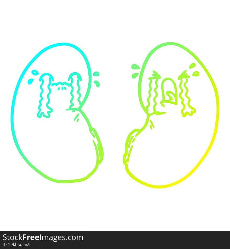 cold gradient line drawing cartoon kidneys crying