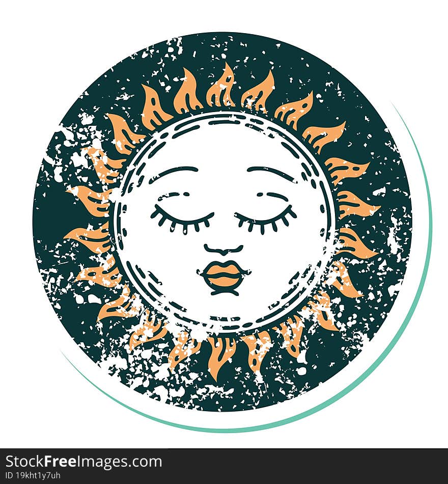 distressed sticker tattoo style icon of a sun