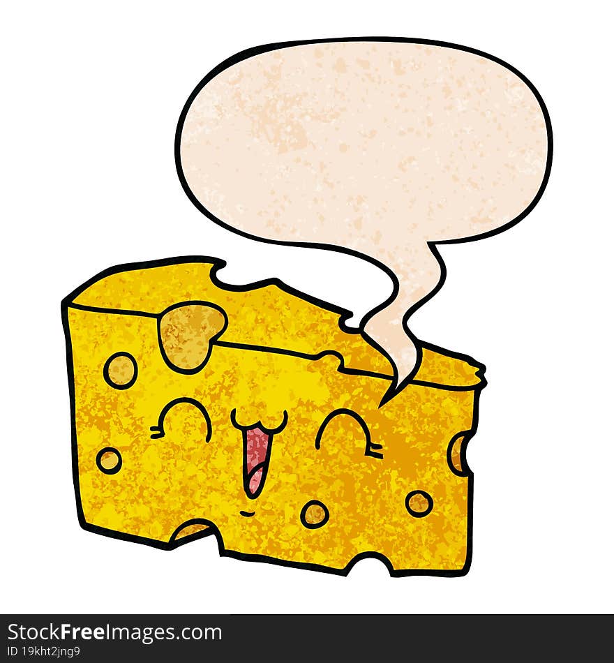 cartoon cheese and speech bubble in retro texture style