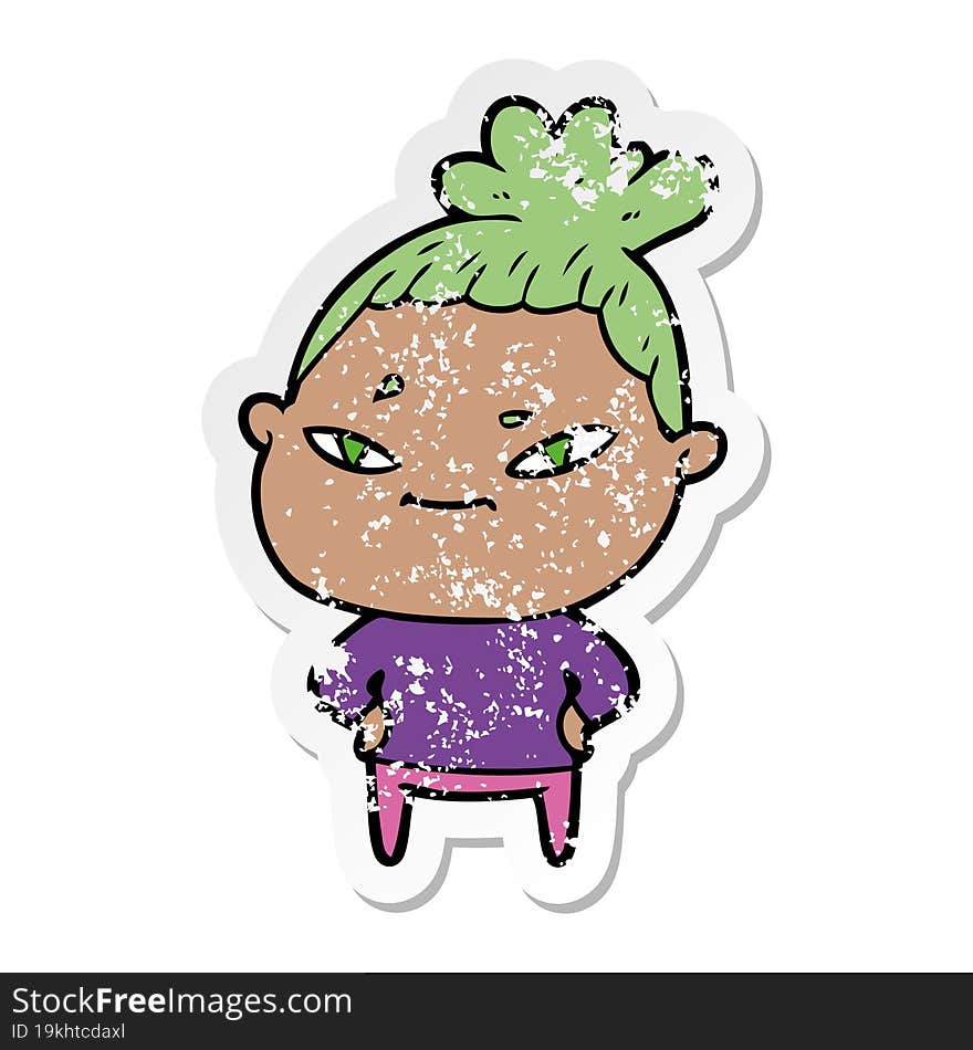 Distressed Sticker Of A Cartoon Woman