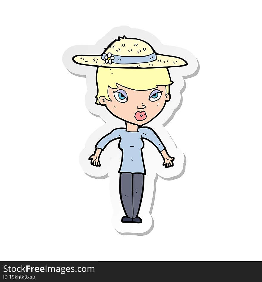 sticker of a cartoon woman in summer hat