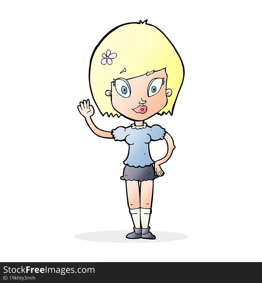 cartoon pretty girl waving