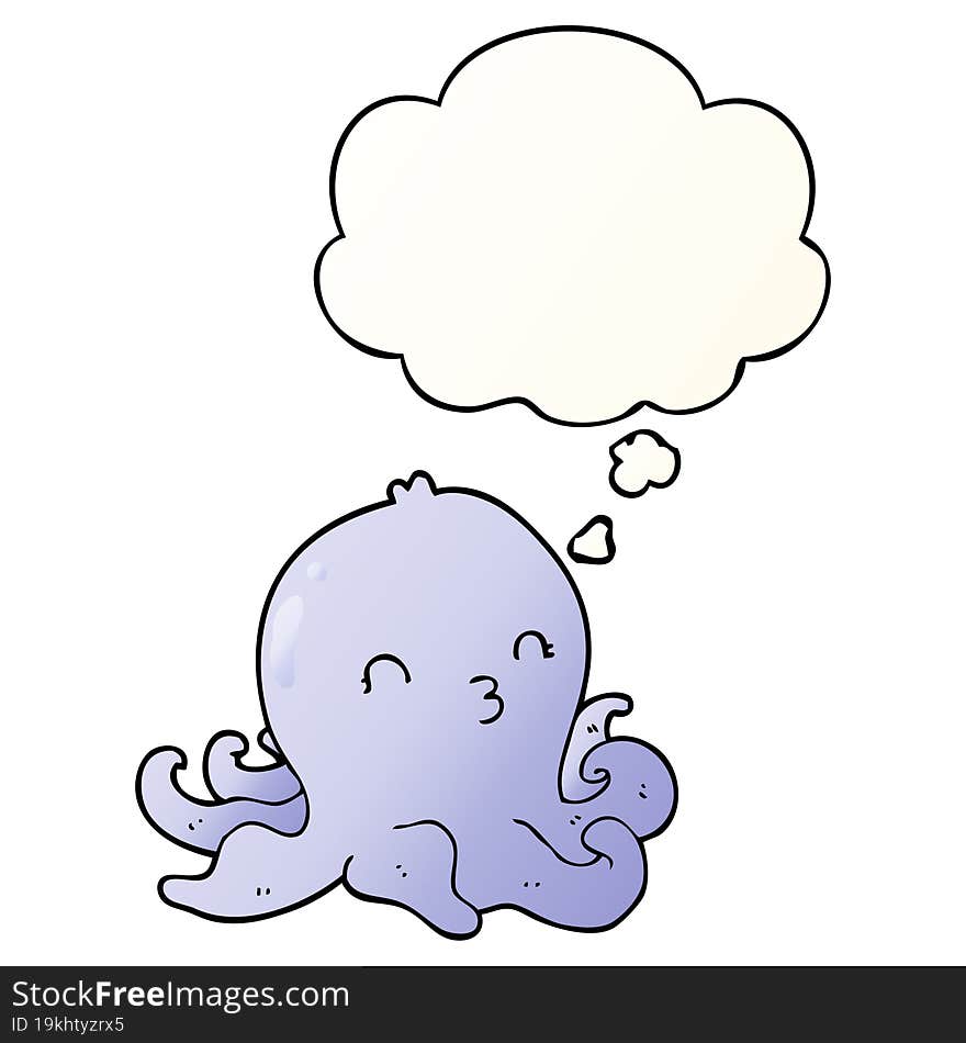 cartoon octopus and thought bubble in smooth gradient style