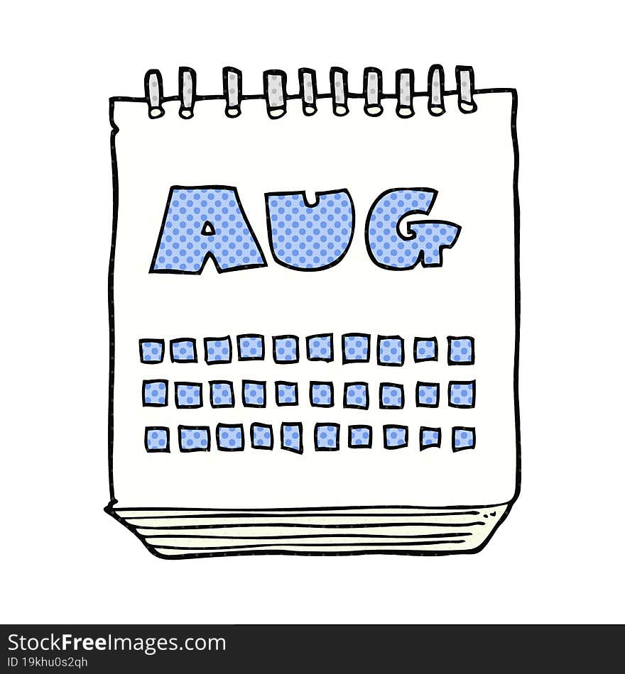 cartoon calendar showing month of august