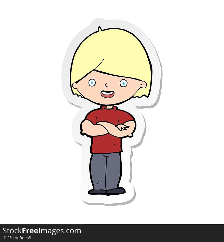 sticker of a cartoon man with crossed arms