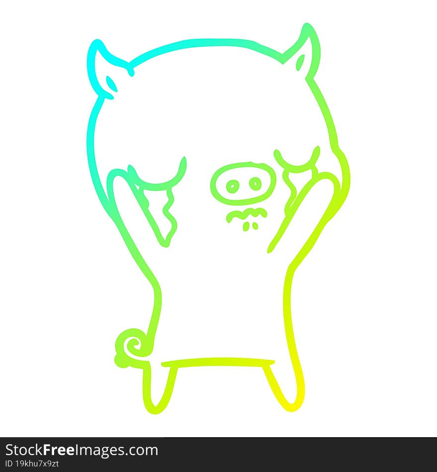 Cold Gradient Line Drawing Cartoon Pig Crying