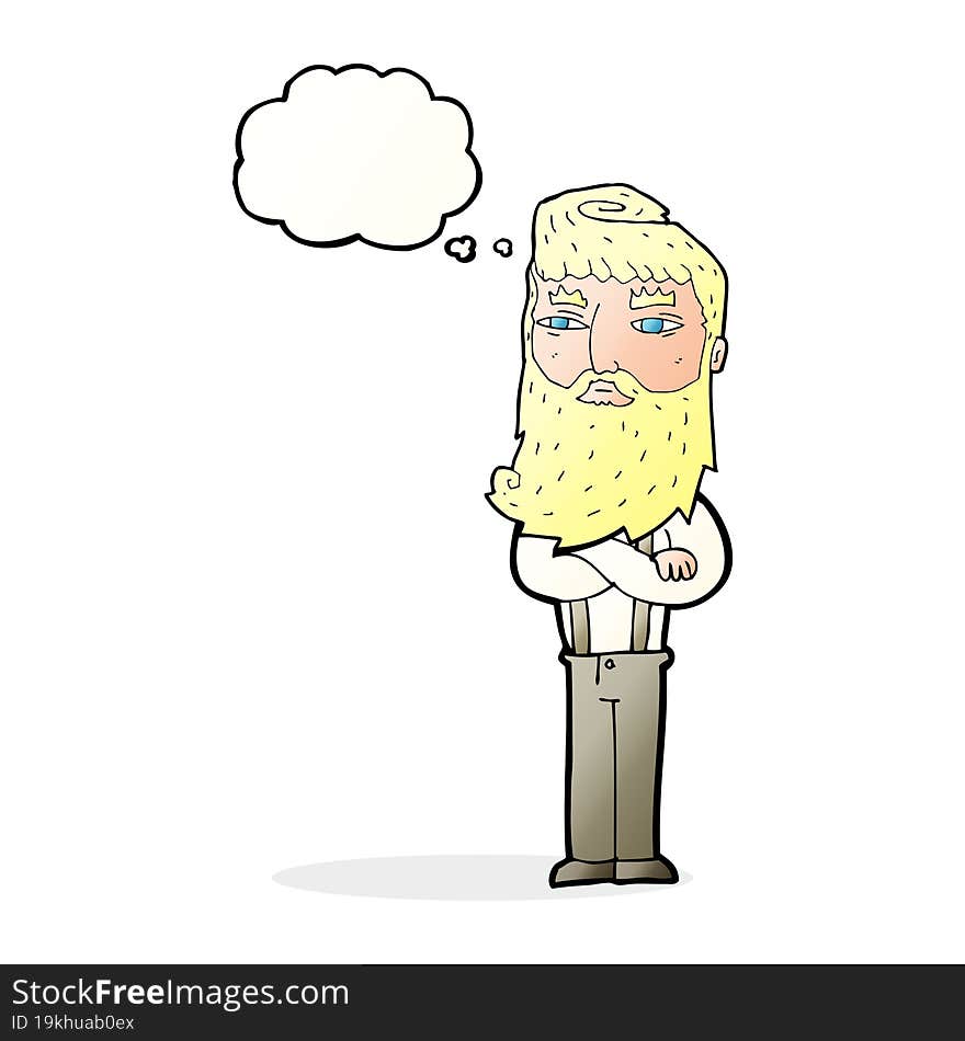 Cartoon Serious Man With Beard With Thought Bubble