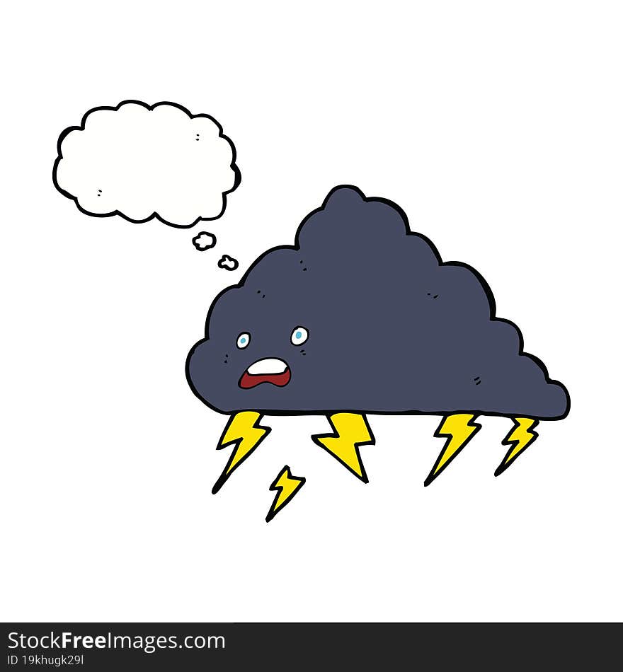 cartoon thundercloud with thought bubble