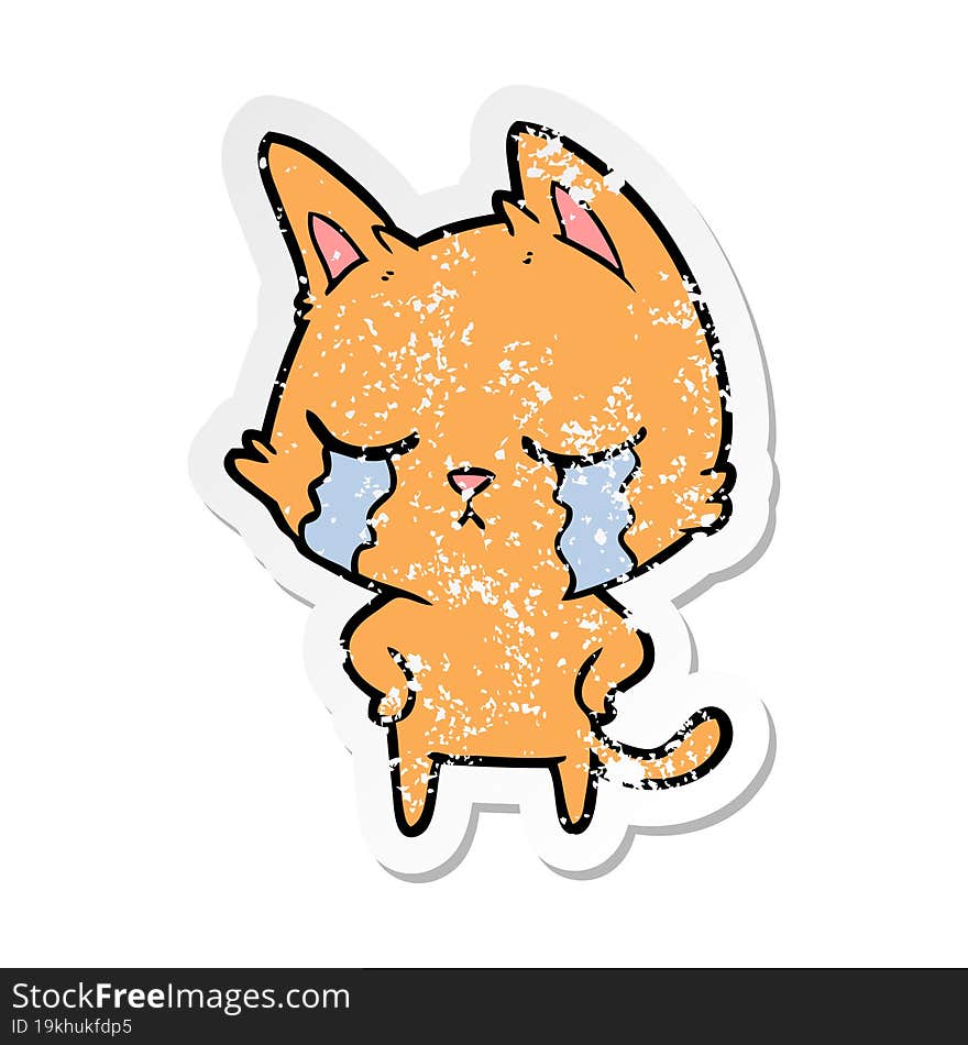 distressed sticker of a crying cartoon cat