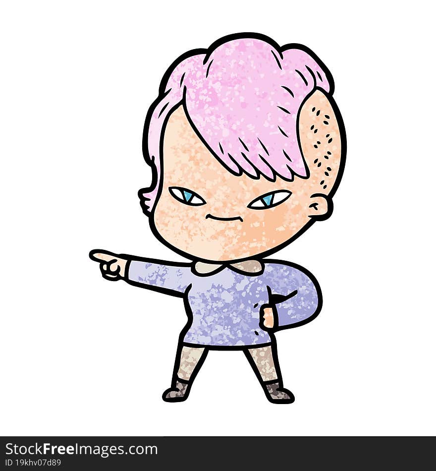 cute cartoon girl with hipster haircut. cute cartoon girl with hipster haircut