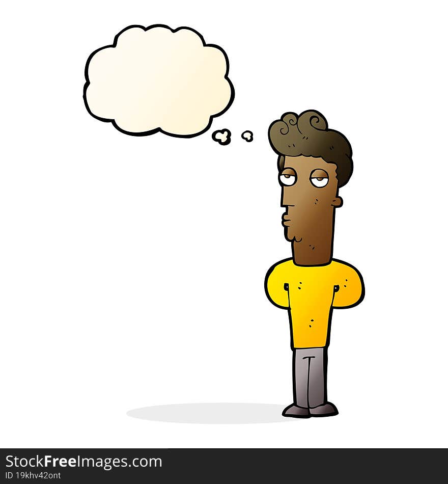 cartoon bored man with thought bubble