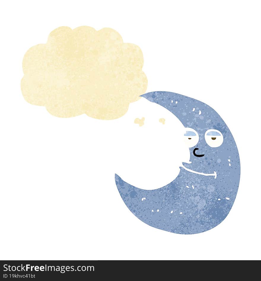 Happy Cartoon Moon With Thought Bubble