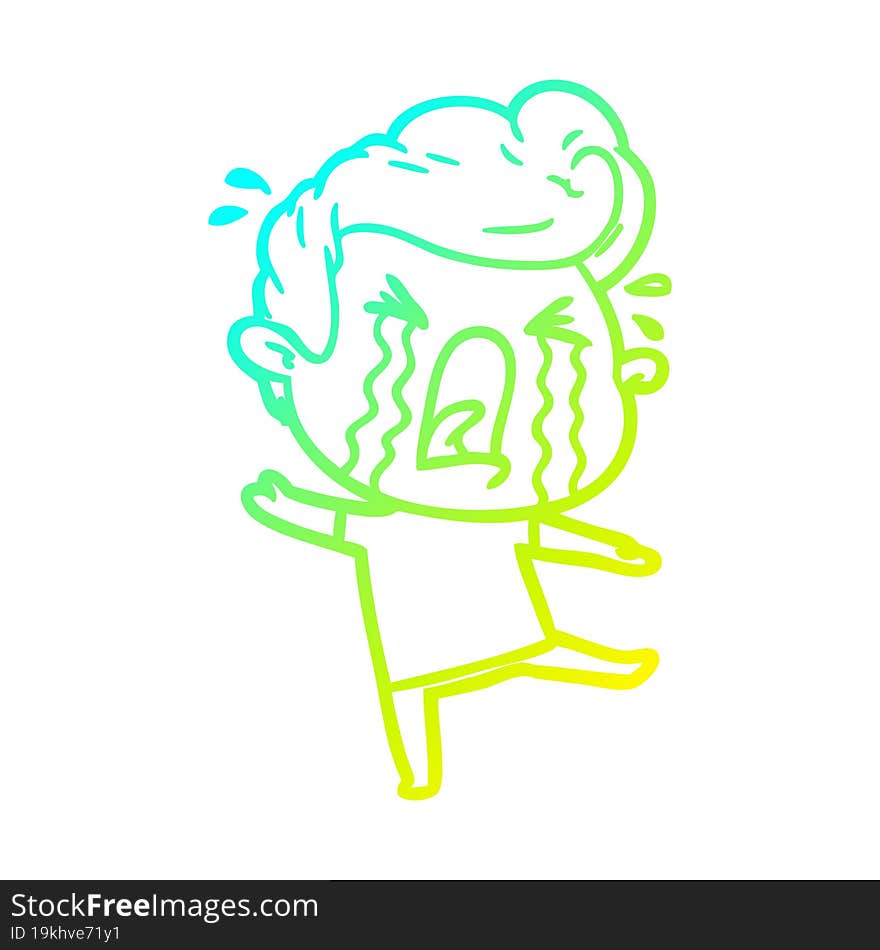 cold gradient line drawing of a cartoon crying man