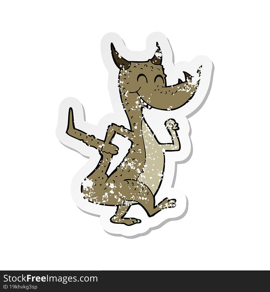 retro distressed sticker of a cartoon happy dragon