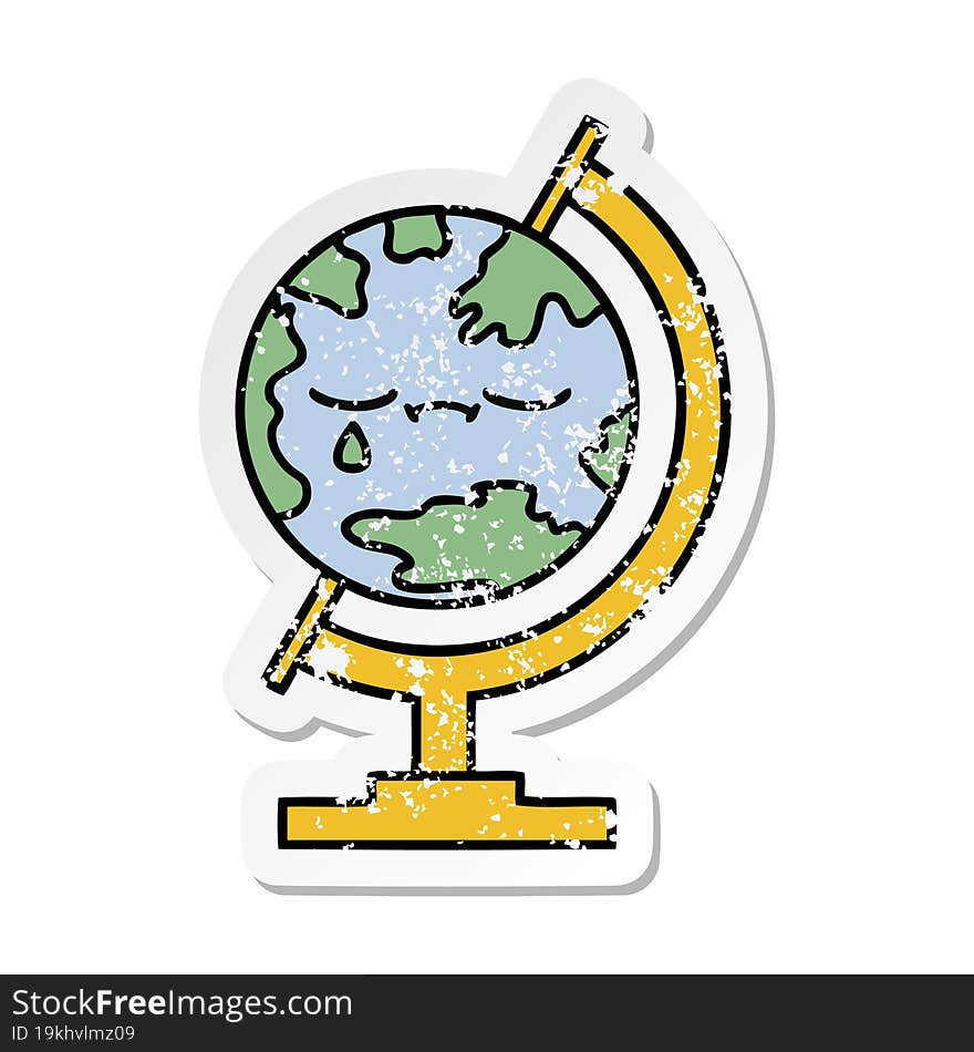 distressed sticker of a cute cartoon globe of the world