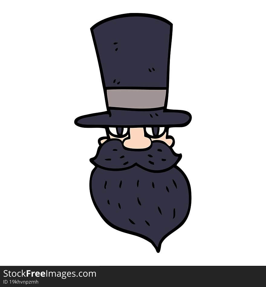 cartoon doodle bearded man with top hat