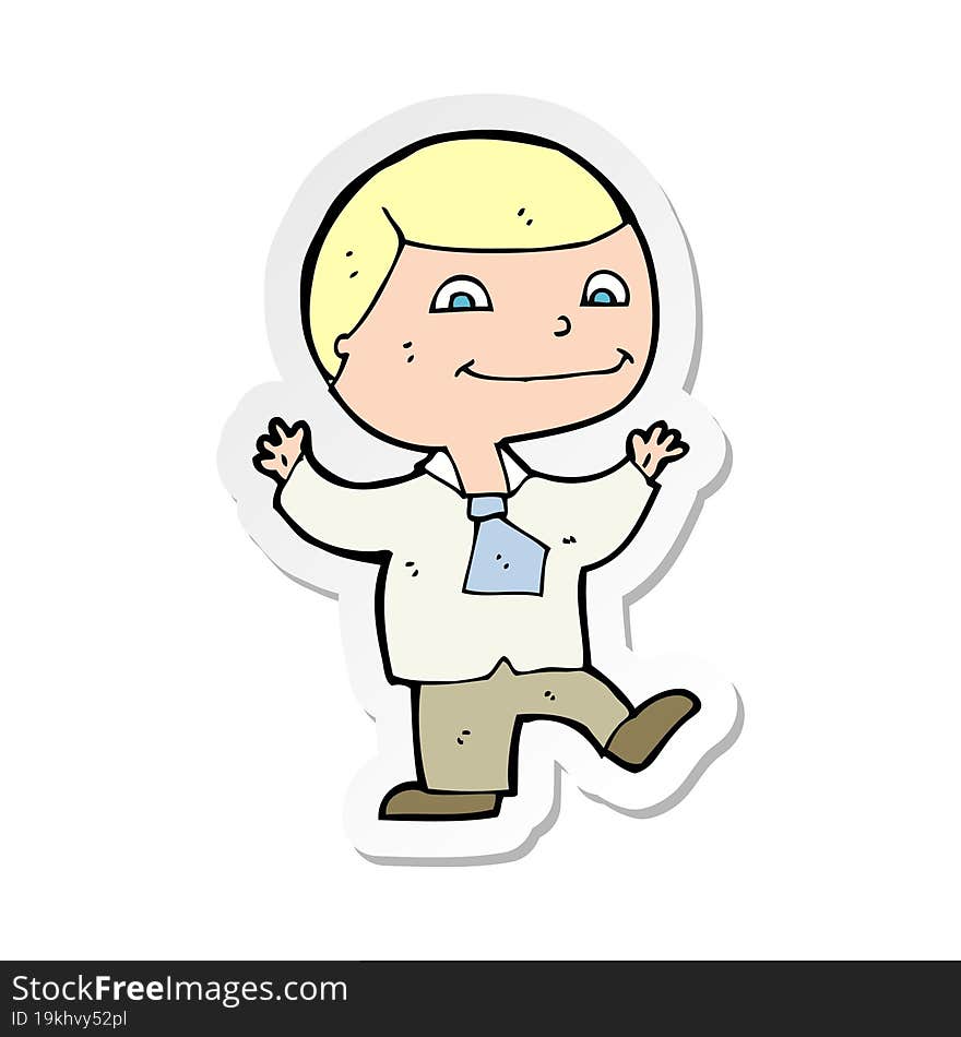 sticker of a cartoon happy boy