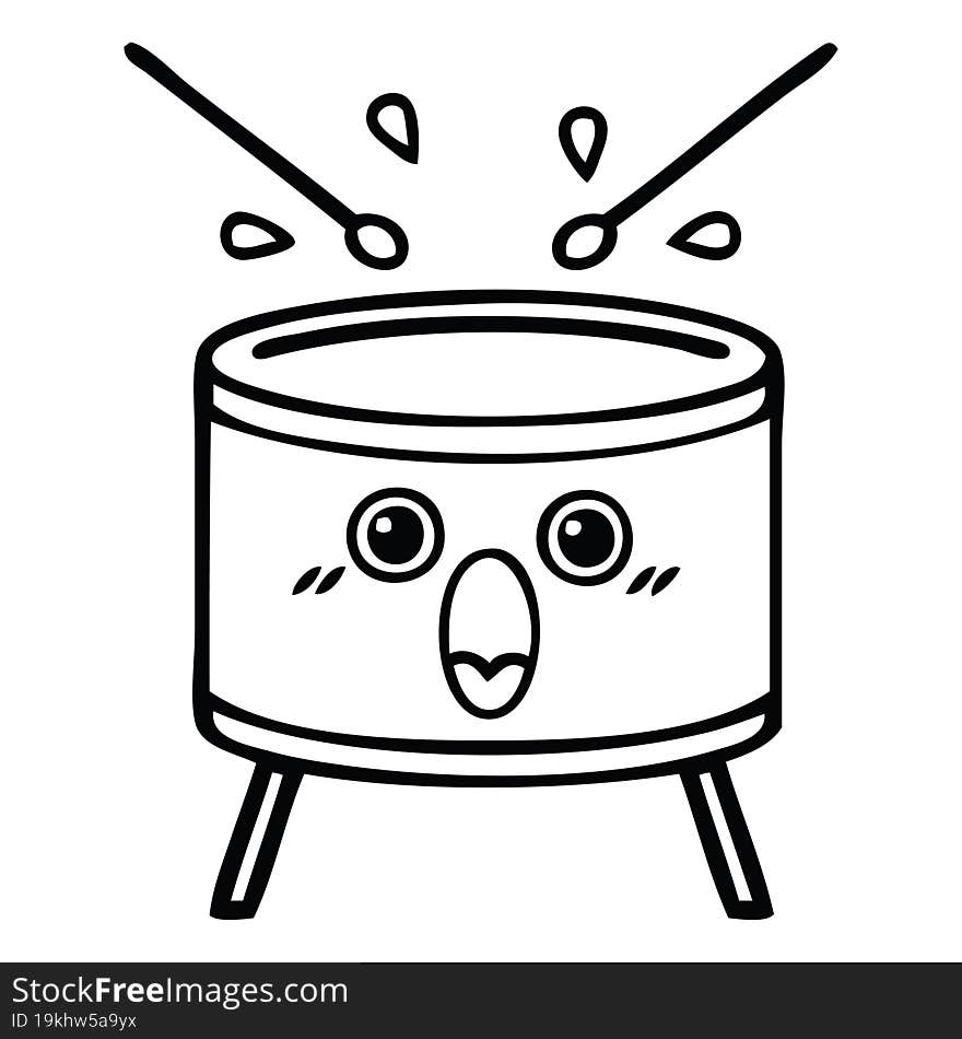 line drawing cartoon of a drum. line drawing cartoon of a drum