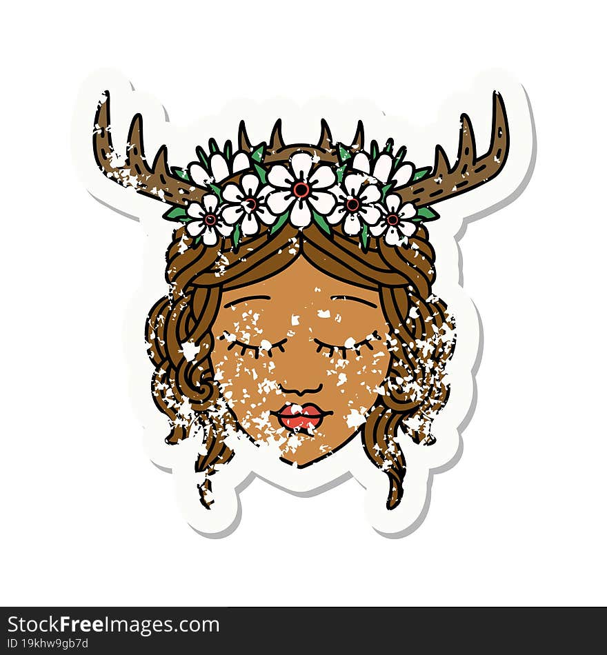 Retro Tattoo Style human druid character face. Retro Tattoo Style human druid character face