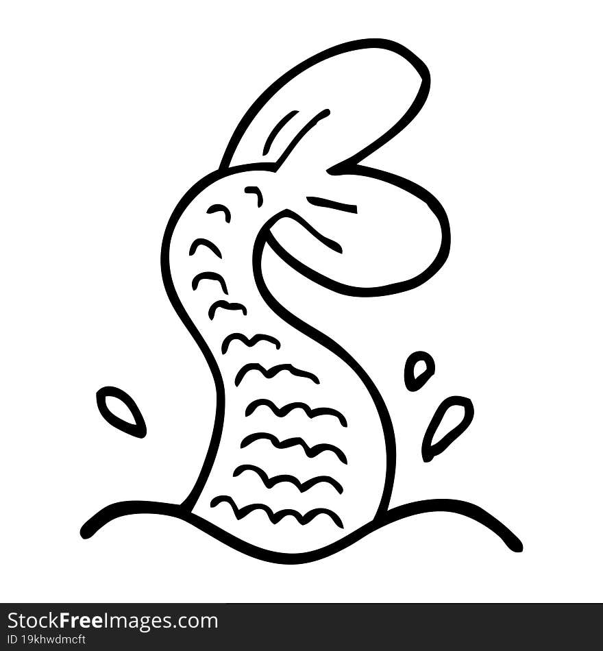 black and white cartoon mermaid tail