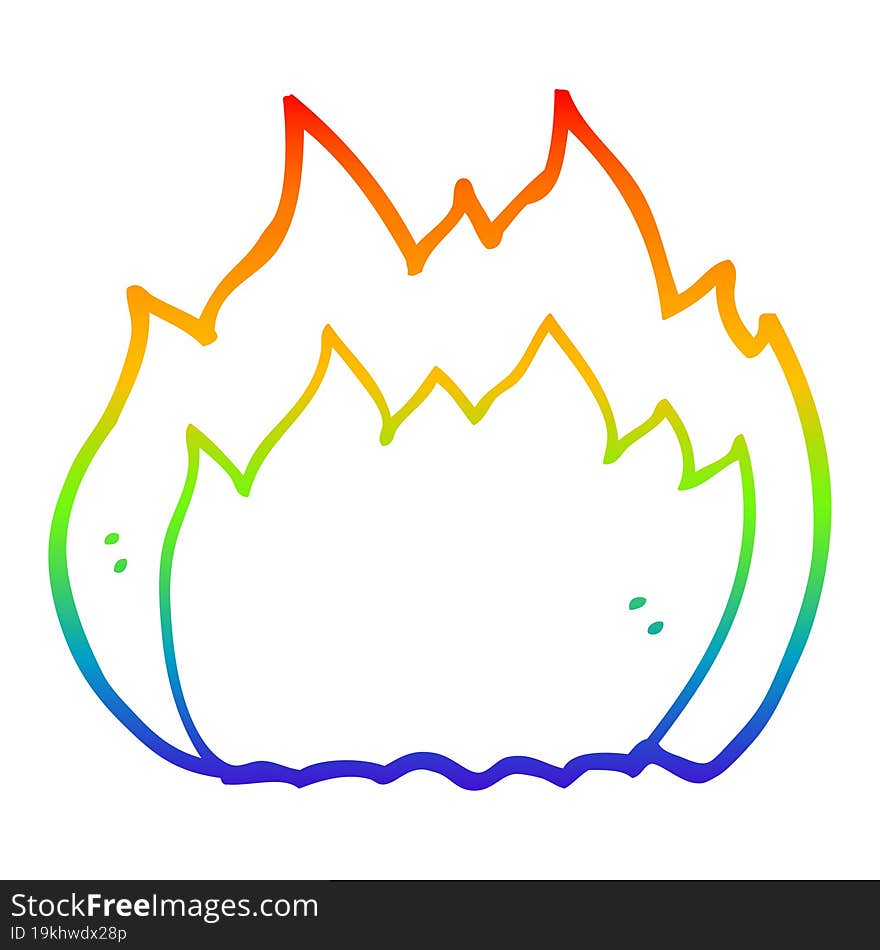 Rainbow Gradient Line Drawing Cartoon Fire