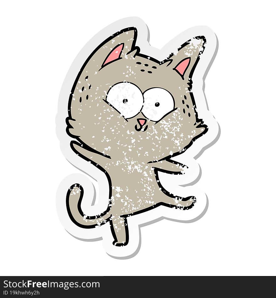 distressed sticker of a cartoon cat dancing