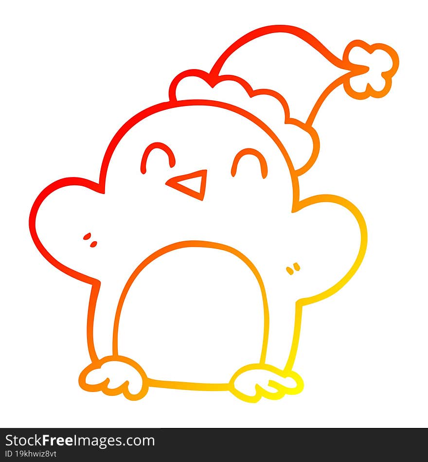 warm gradient line drawing cartoon penguin wearing christmas hat