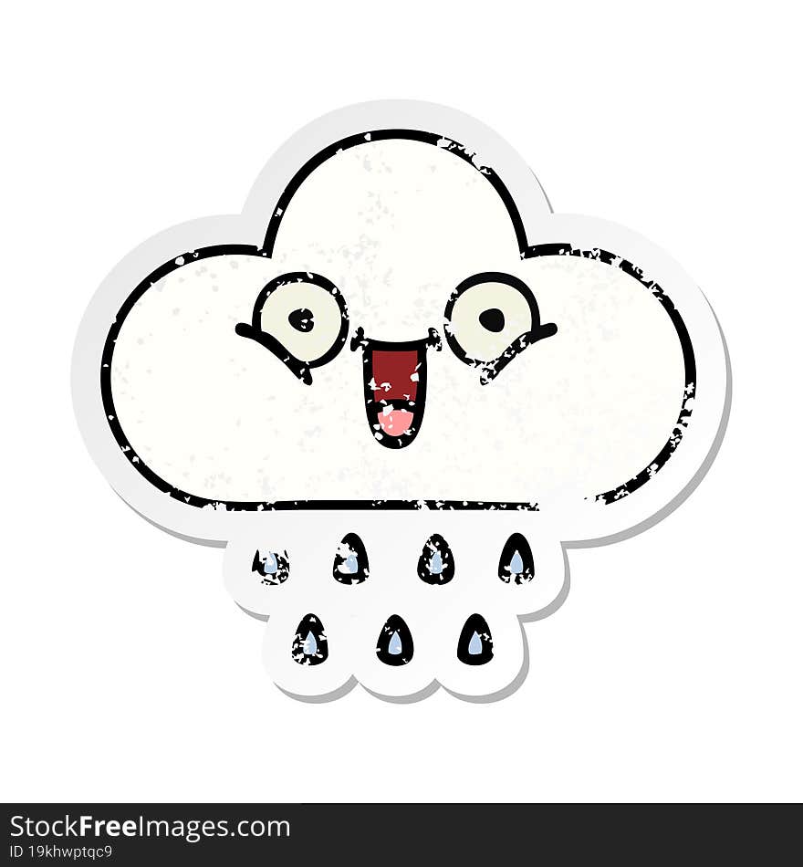 distressed sticker of a cute cartoon rain cloud