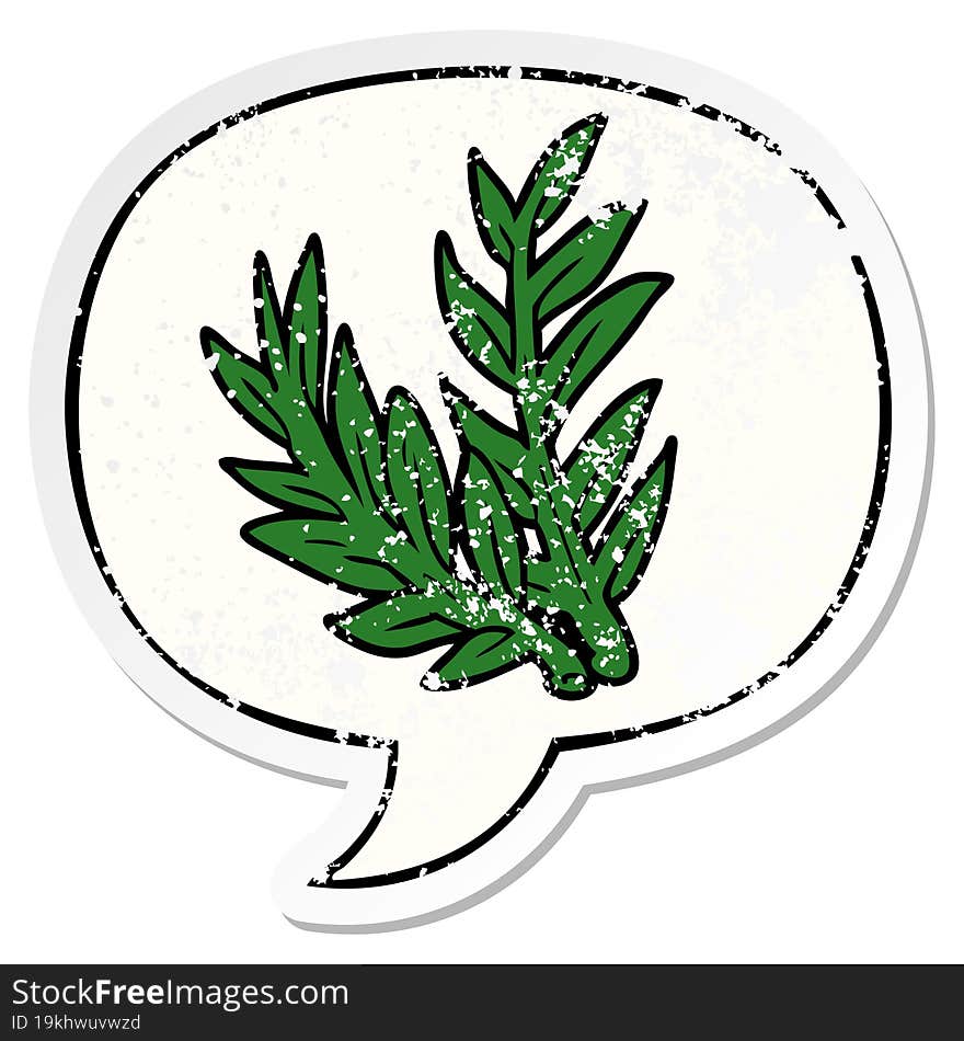 Cartoon Plant And Speech Bubble Distressed Sticker