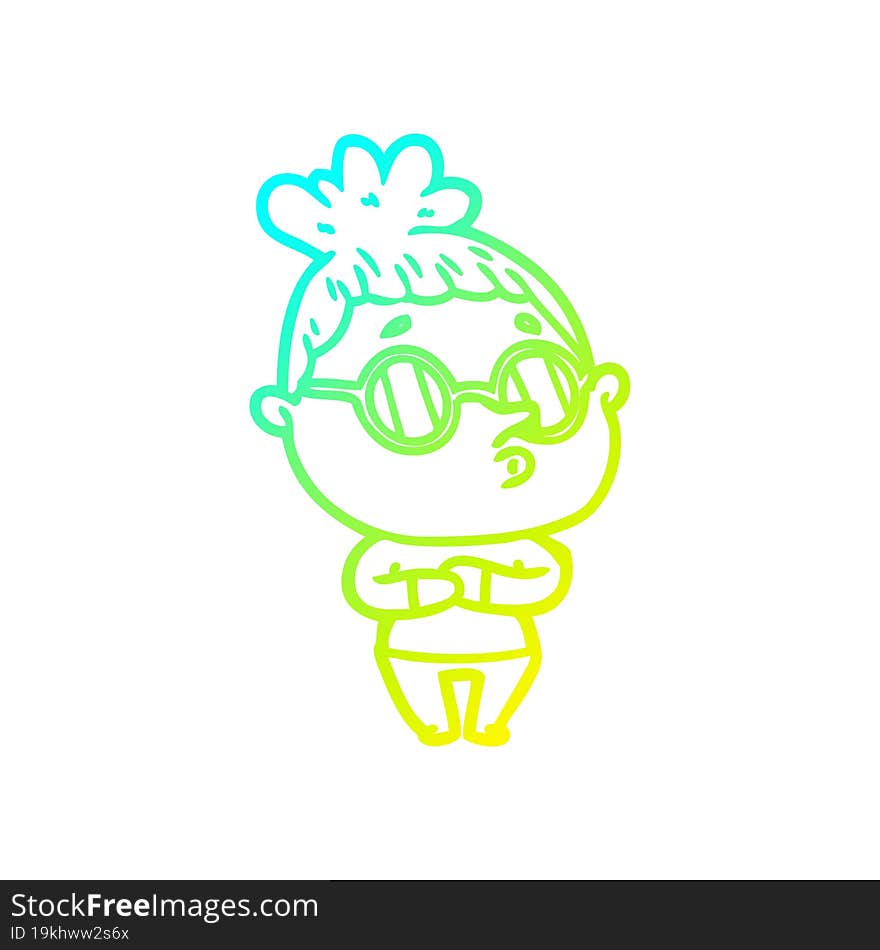 Cold Gradient Line Drawing Cartoon Woman Wearing Sunglasses