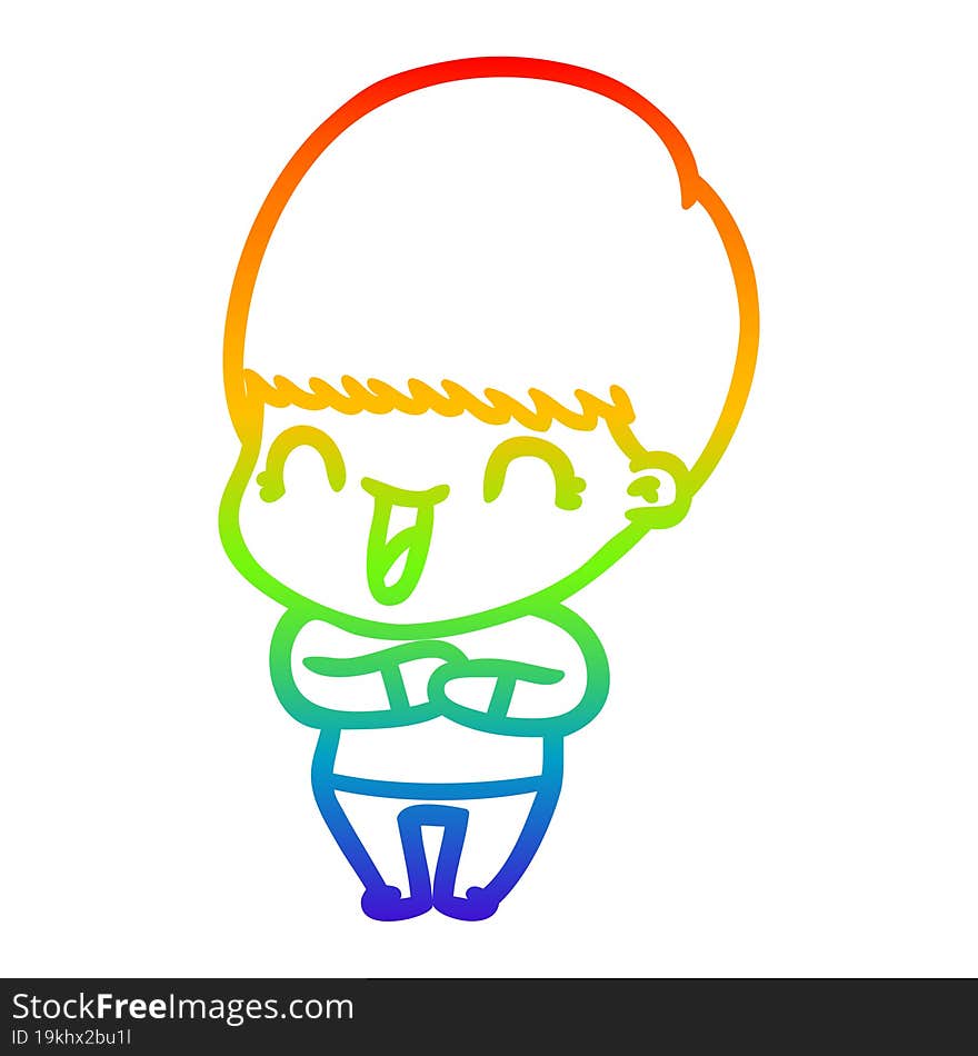 rainbow gradient line drawing happy cartoon boy