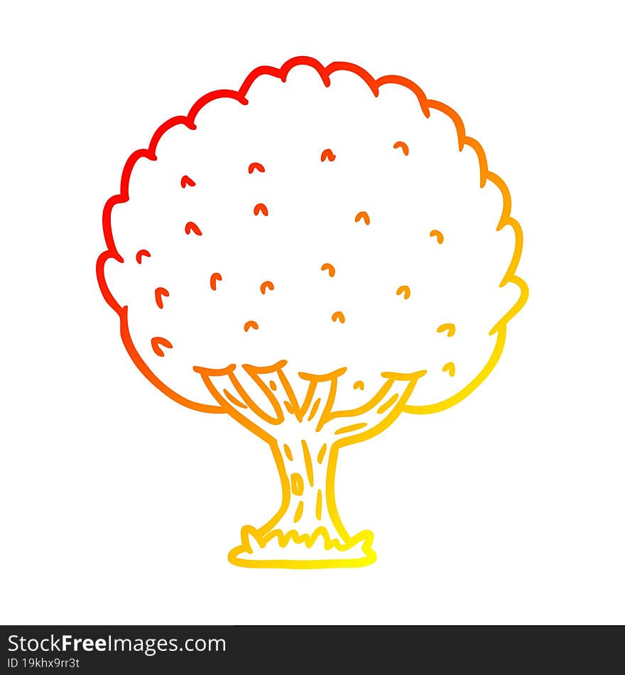 warm gradient line drawing of a Cartoon tree