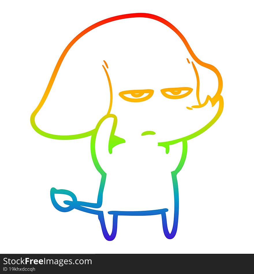 rainbow gradient line drawing annoyed cartoon elephant