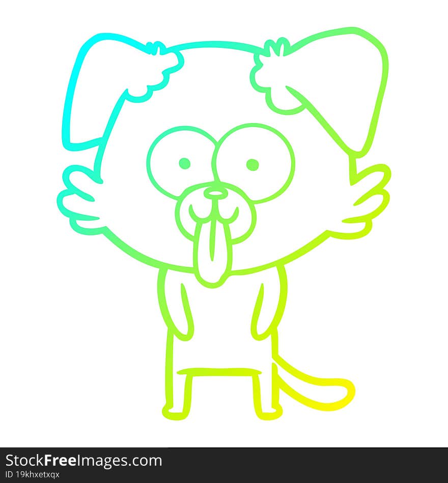 cold gradient line drawing of a cartoon dog with tongue sticking out