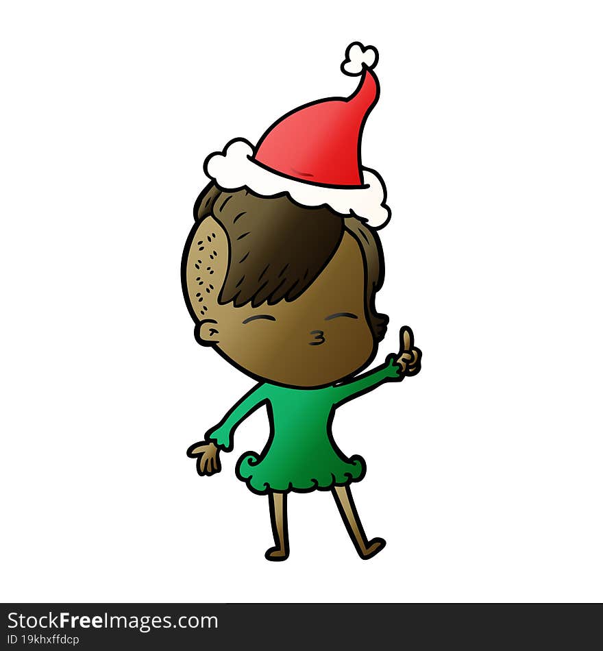 gradient cartoon of a squinting girl wearing santa hat