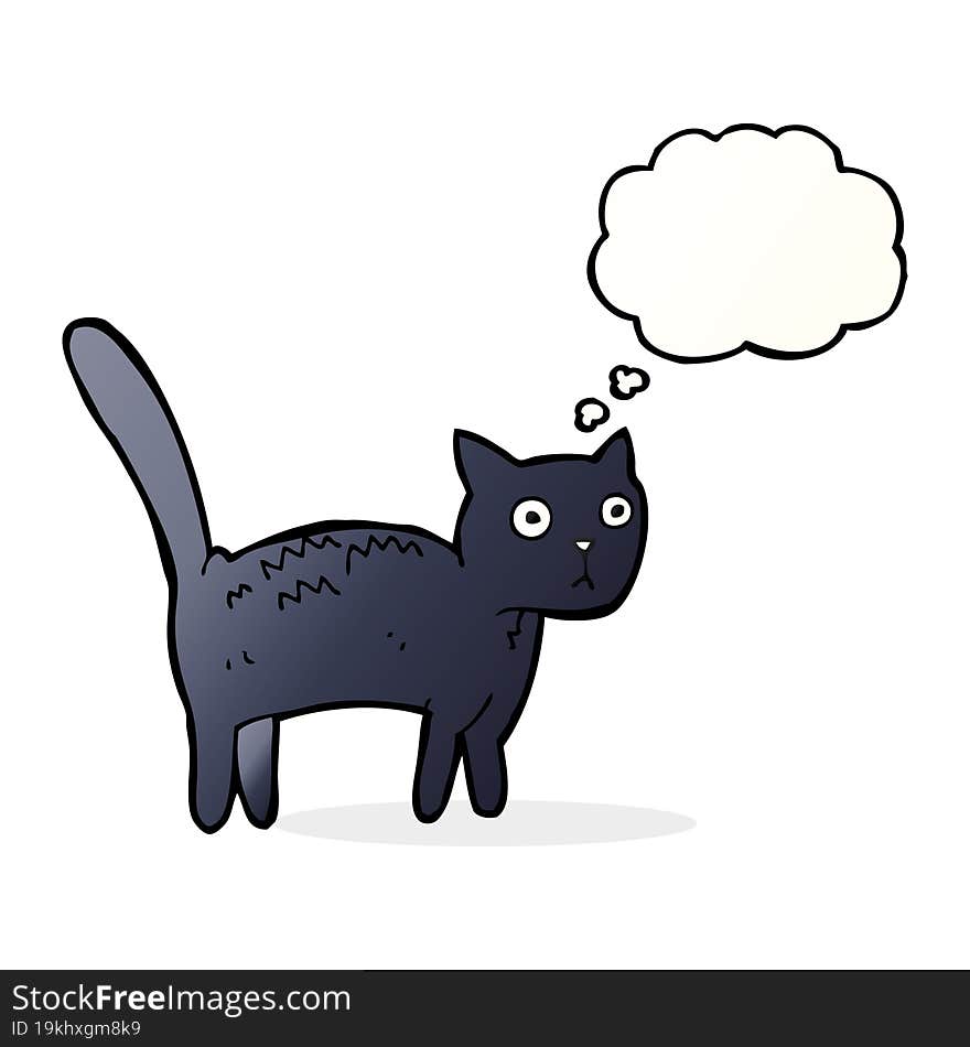 cartoon frightened cat with thought bubble