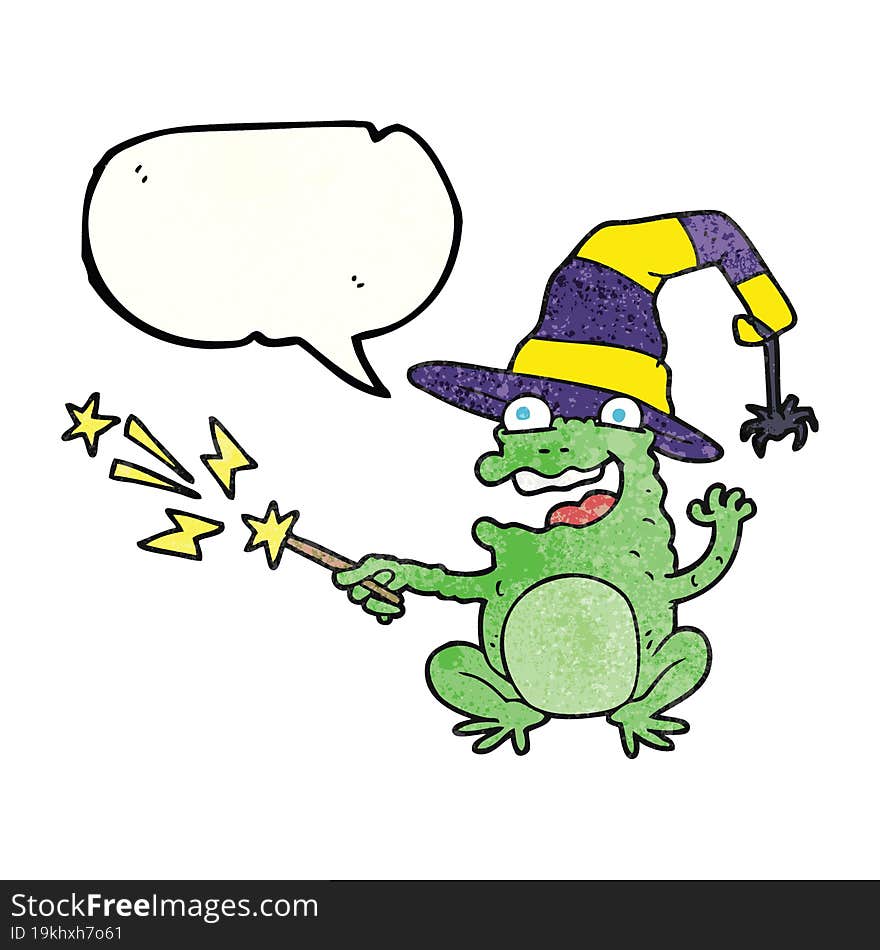 speech bubble textured cartoon toad casting spell