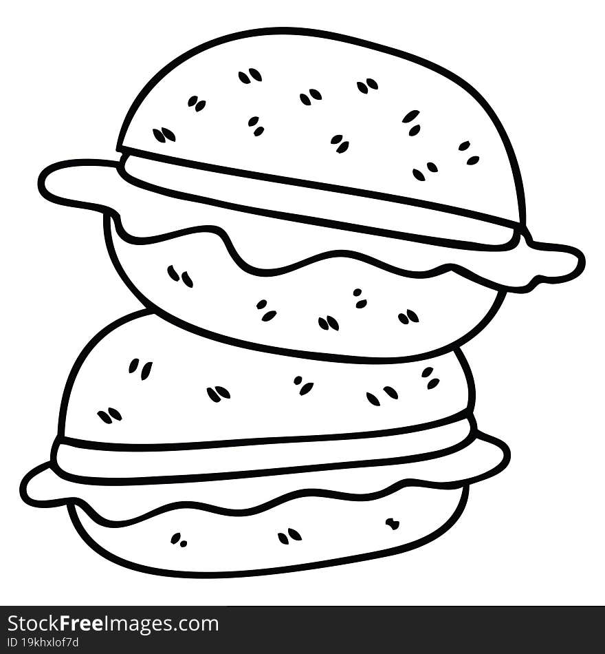 quirky line drawing cartoon veggie burger