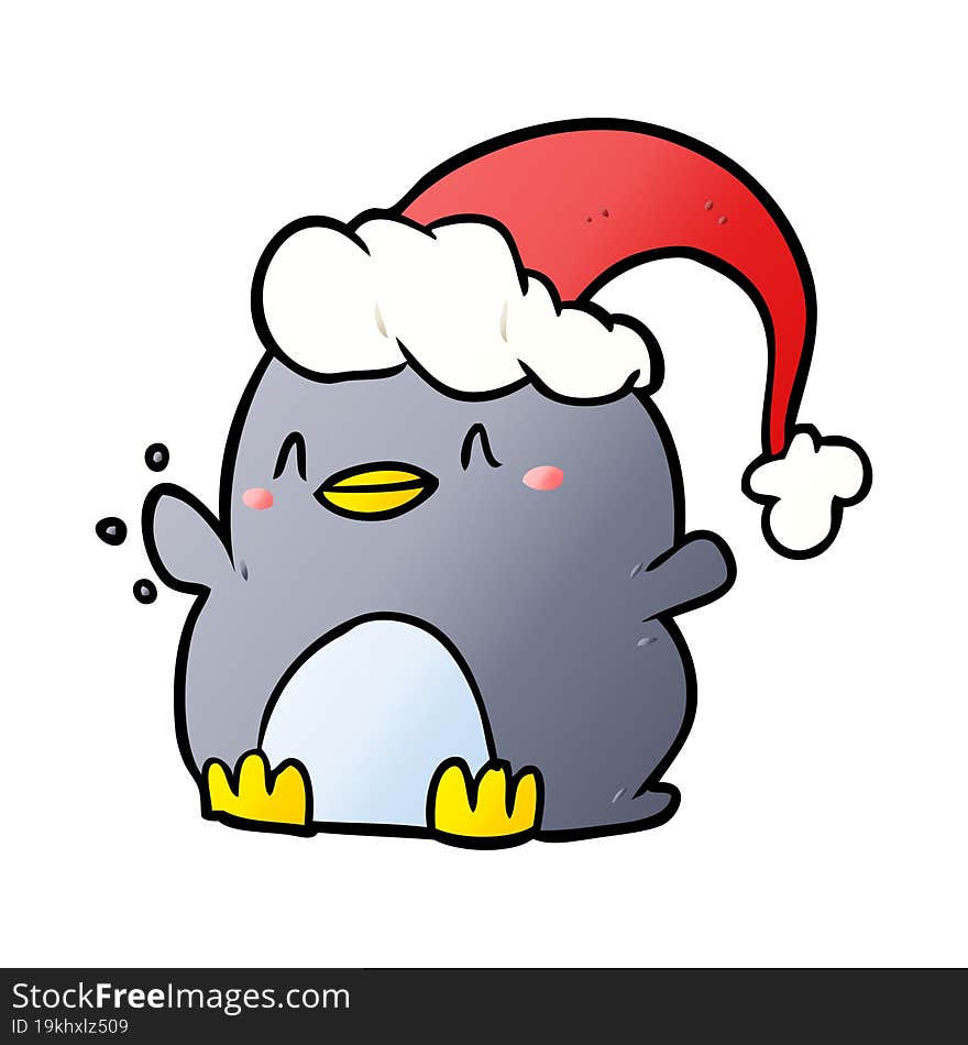 cartoon penguin wearing christmas hat. cartoon penguin wearing christmas hat