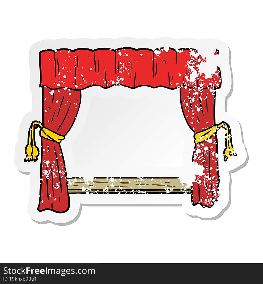 distressed sticker of a cartoon open curtains