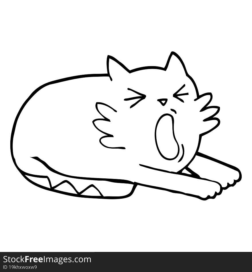 Black And White Cartoon Yawning Cat