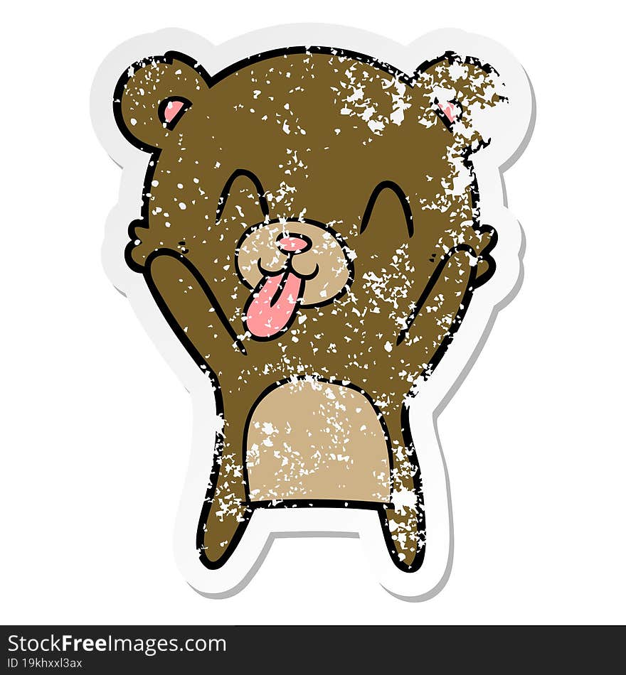 Distressed Sticker Of A Rude Cartoon Bear