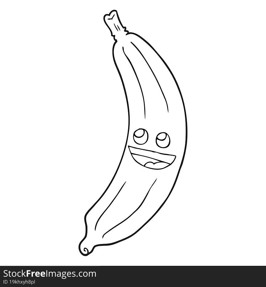 freehand drawn black and white cartoon banana